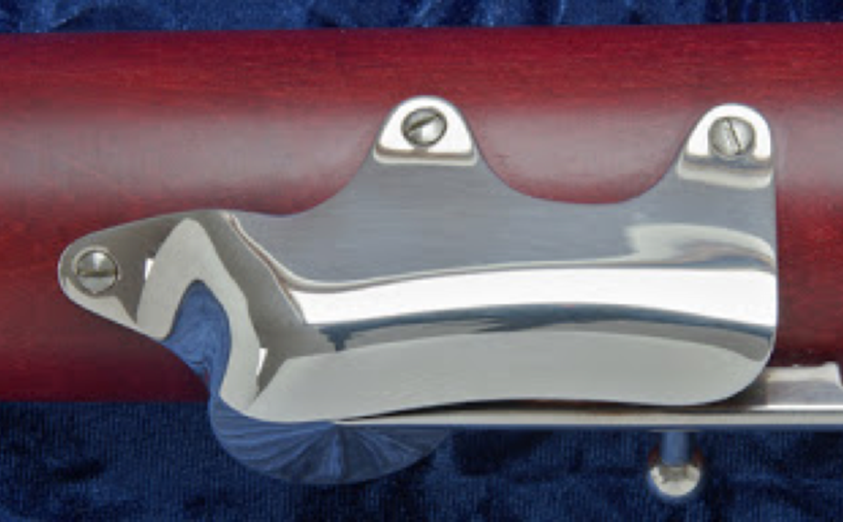 A Schreiber 5091 key guard on a bassoon in the Double Reed Ltd. bassoon repair workshop