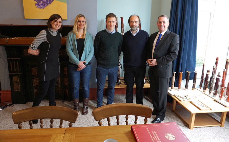 Dr Liam Fox, International Trade Secretary, and the Double Reed Ltd. team at our premises in Newport, South Wales