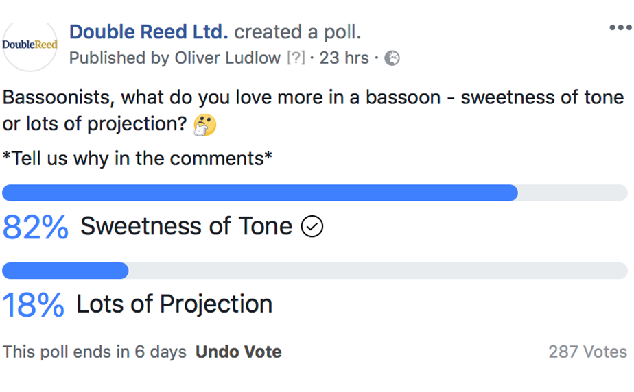 Facebook Poll: What do you love more in a bassoon - sweetness of tone or lots of projection?